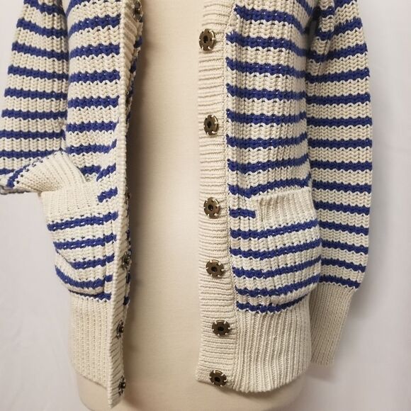 J Crew Ripplestitch Sweater Cardigan Button Down Cotton Blue Striped Chunky XXS - Picture 7 of 10